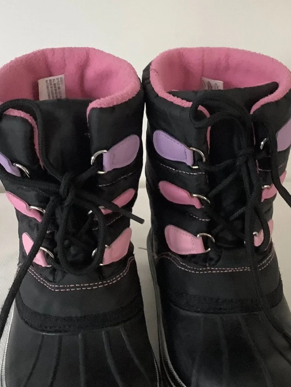 Girls Boots Tie Black Pink Sz 2. Portland Boot Company